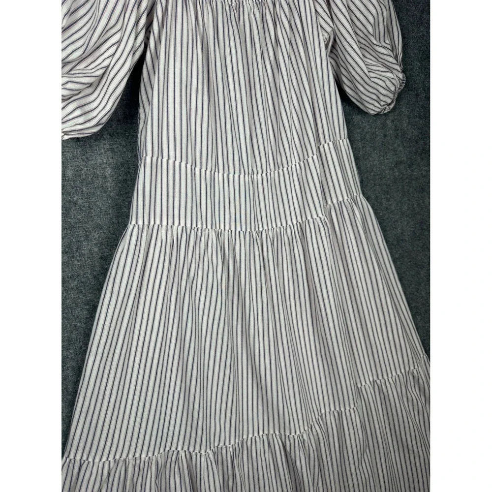 ASOS Womens Coastal Tiered Puff Sleeve Maxi Dress Striped White Size 8 Cotton - Picture 10 of 12